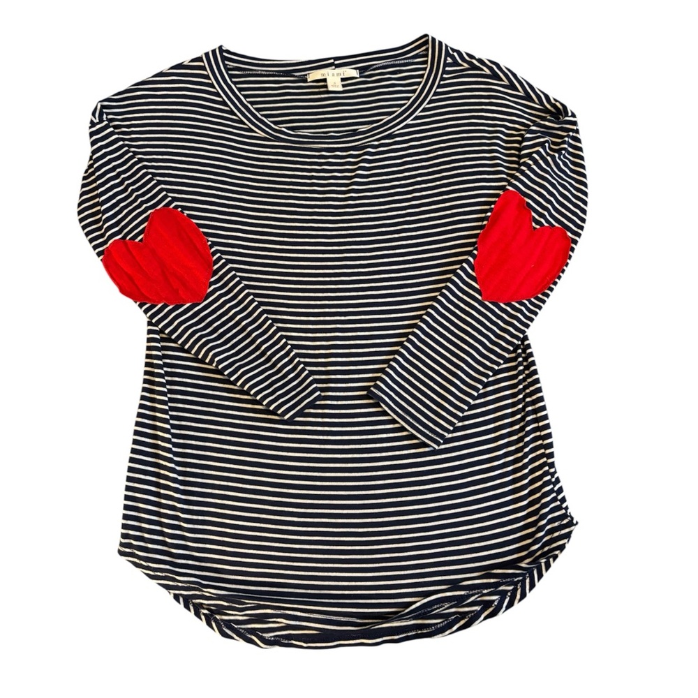 Miami Black and White Striped Top with Red Heart Patches